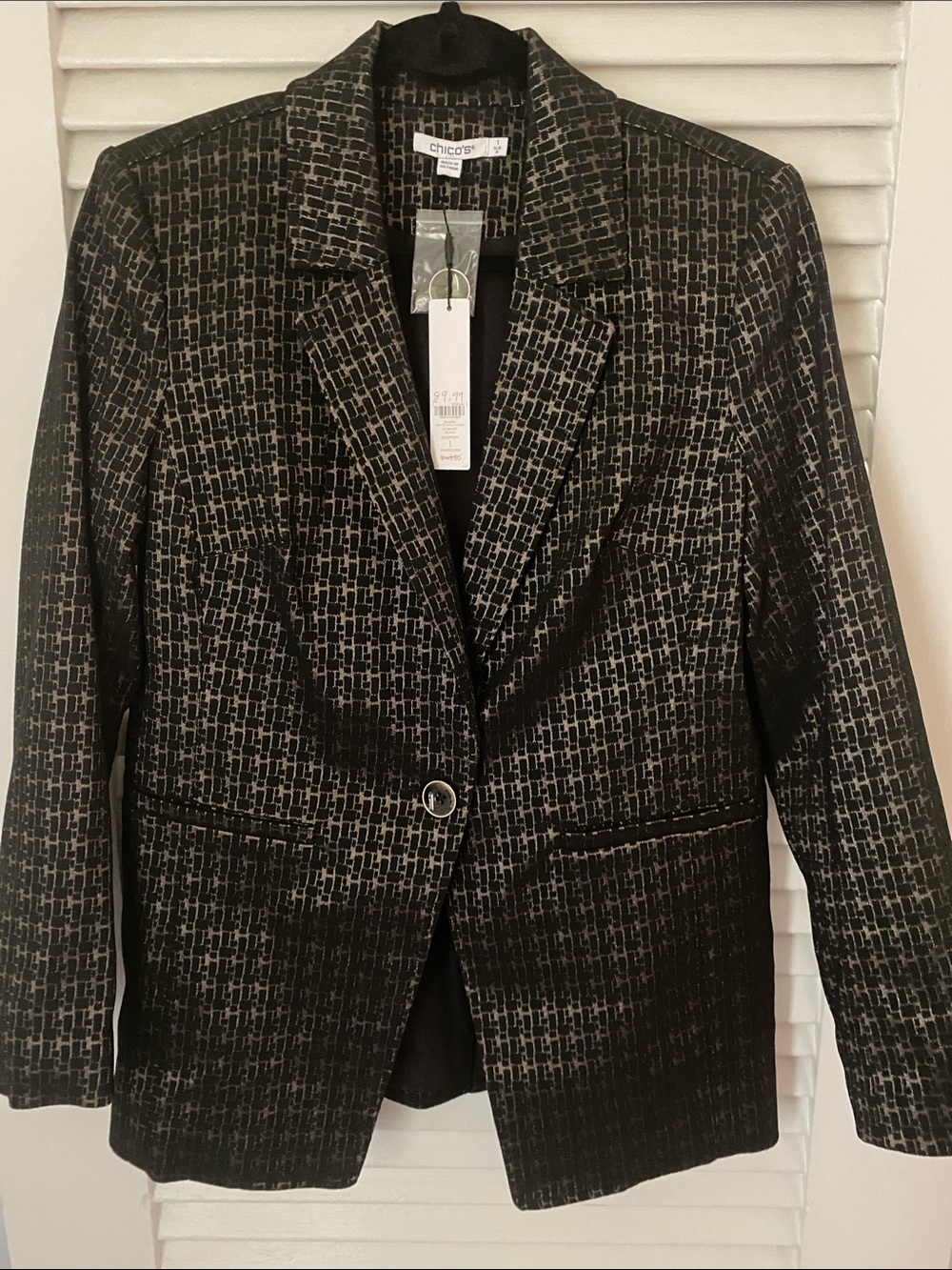 Chico's Black & Gray Textured Single-Button Blazer